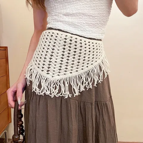 Sciarpa Triangolare All'uncinetto Cintura Scialle In Maglia Con Nappe Traforato Stile Boho Donna