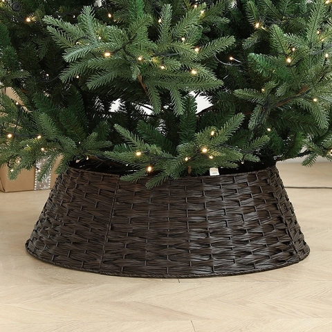 Collier De Sapin De Noël Style Rotin Tissé Décoration Nordique Couverture De Support Base Fibre Synthétique Cadre Métallique