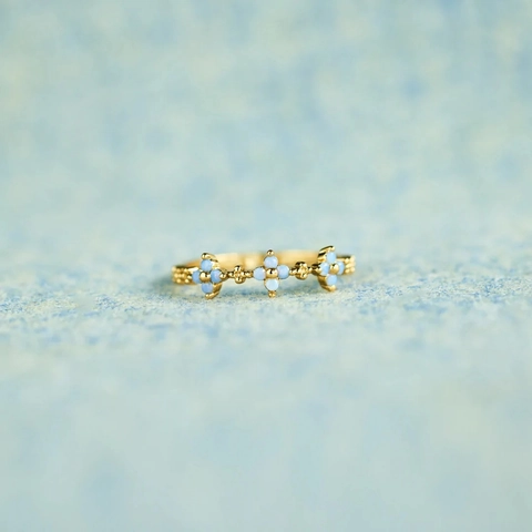 Anello In Argento Sterling 925 Placcato Oro Fiore Blu Gioielli Vintage Minimalisti Per Donne