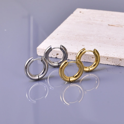 Orecchini A Cerchio Spessi Acciaio Al Titanio Placcato Oro 18K Lucidato A Specchio Minimalista Gioielli Donna