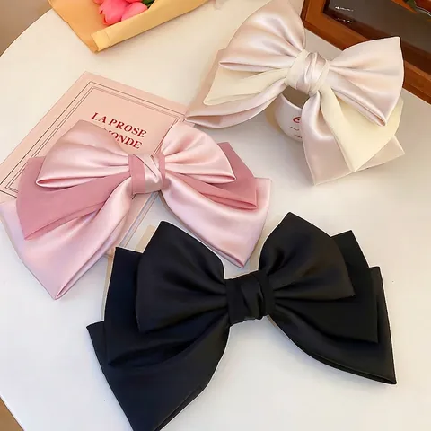Oversized Bow Hair Clip French Style Satin Organza Double Layer Spring Barrette Elegant Hairpin For Women