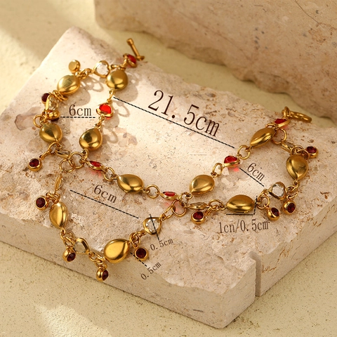Vintage Gold Plated Edelstahl Armband Mit Roten Herz Strass Anhängern Bohemian Kette Schmuck Für Damen Geschenk