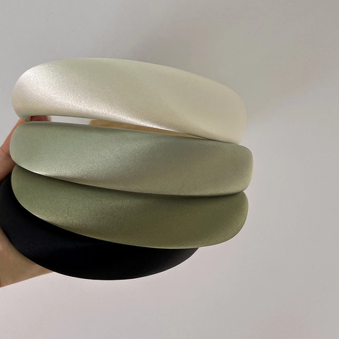Diadema Acolchada De Tela Satinada Banda Para El Cabello De Esponja Ancha Color Sólido Retro Elegante Tocado Estilo Francés Para Mujer