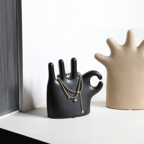 Ceramic Hand Shape Jewelry Stand Holder For Rings Necklaces Nordic Decorative Figurine Desktop Storage Organizer