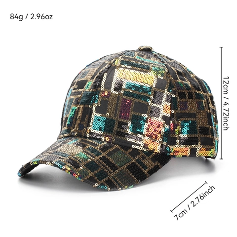 Sequined Checkered Baseball Cap Fashion Polyester Sun Protection Adjustable Streetwear Hat For Women