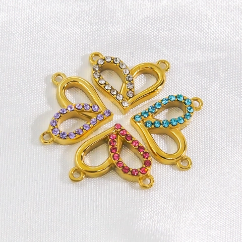 Herz Anhänger Connector 14K Gold Vergoldet Edelstahl Zirkonia Für DIY Schmuckherstellung Basteln