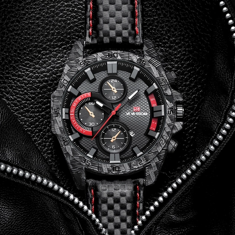 Reloj De Cuarzo Deportivo Para Hombre Caja Textura Fibra Carbono Impermeable Agujas Luminosas Calendario Casual