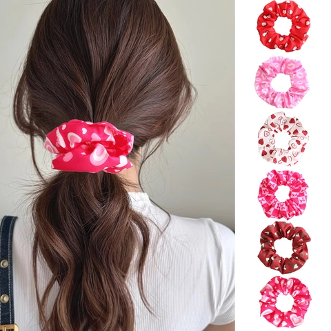Coleteros De Tela Elástica Dulce Estampado De Corazón Y Labios Accesorios Para El Cabello