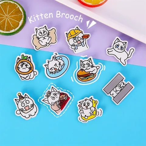 Süße Cartoon Katze Acryl Brosche Pin Kawaii Tier Abzeichen Für Kleidung Taschen Rucksack Dekoration Frauen Kinder