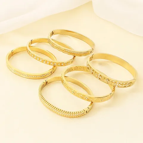 Βραχιόλι Bangle Από Ανοξείδωτο Χάλυβα Με Επιχρύσωση 18K Για Γυναίκες Μοδάτο Κόσμημα Με Γεωμετρικά Φλοράλ Σχέδια Και Ζιργκόν
