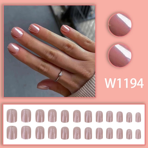 Artificial Pearl Luster Press On Nails Pink Short Square Round Full Cover Artificial Fake Fingernails Manicure For Women
