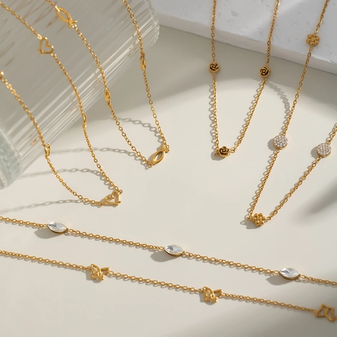 Stainless Steel Necklace Bracelet Collection 18K Gold Plated Butterfly Heart Star Pendant Rhinestone Women High Quality