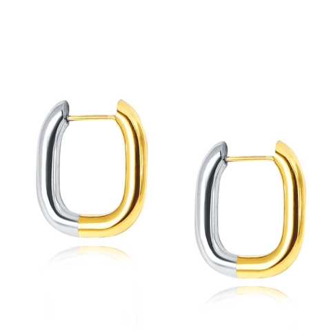 Orecchini A Cerchio In Acciaio Al Titanio A Forma Di U Bicolore Oro Argento Minimalista Geometrico Lucidato Donna