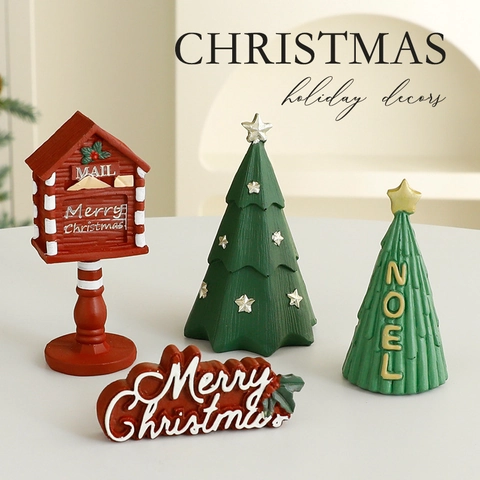 Mini Adornos De Navidad Escritorio Resina Buzón Árbol Figuritas Decorativas Festivas