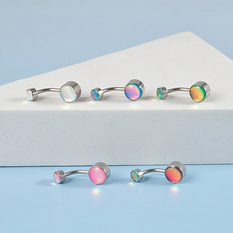 Stainless Steel Internal Thread Belly Ring Synthetic Opal Double Headed Navel Piercing Jewelry For Women Fashion Accessory