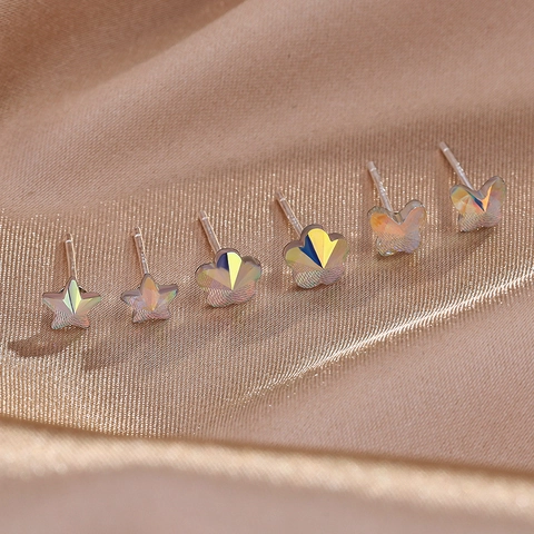 Pendientes De Botón Con 925 Sterling Silver Earring Post Cristal Fantasma Aurora Estrella Mariposa Flor Para Mujeres