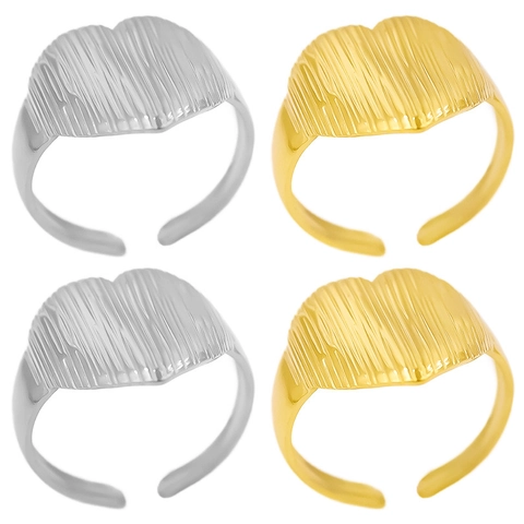Hartvormige Roestvrijstalen Ring Verstelbaar Verticale Textuur Minimalistische Open Band Voor Dames Heren 18K Vergulde Sieraden