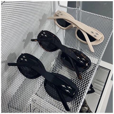 Vintage Oval Sonnenbrille PC Rahmen Sternennieten UV Schutz Y2K Modische Brille Damen Street Style