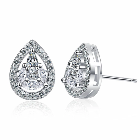 Elegante Kupfer Zirkonia Wassertropfen Ohrhänger Für Damen Mode Geometrische Lange Ohrringe Weißgold Vergoldeter Schmuck