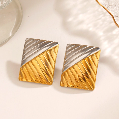 Boucles D'oreilles Rectangulaires Acier Inoxydable Plaqué Sous Vide Texture Géométrique Rayures Diagonales Style Hip Hop