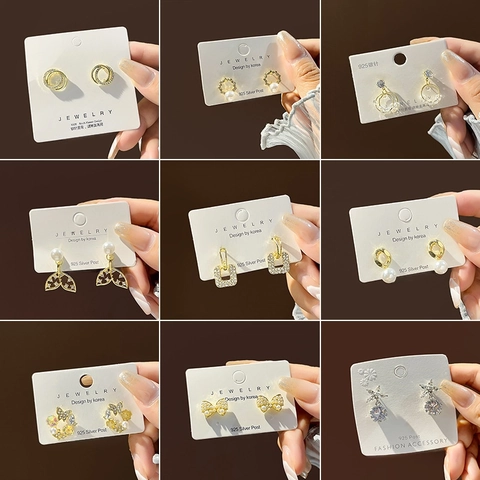 Boucles Oreilles Künstliche Perles Zircon Mode Pour Femmes Style Coréen Géométrique Bijoux Délicats Avec 925 Sterling Silver Earring Post