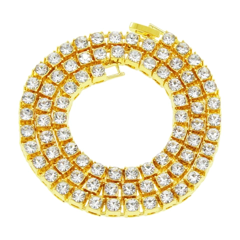 Hip Hop Men's Alloy Iced Out Rhinestone Tennis Chain Necklace Gold Silver Color Sparkling Statement Jewelry Gift