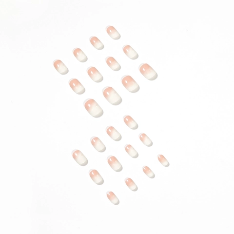 Ombre Gradient Aufpressnägel Glänzend Pfirsichrosa Weiß Vollflächige Künstliche Nägel Tragbare Abnehmbare Maniküre Für Frauen