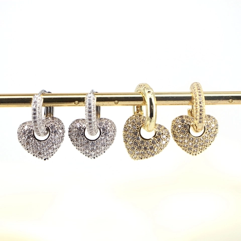 Elegante Koperen Zirconia Hart Ring Oorbellen Voor Vrouwen Micro Ingelegde Zoete Mode Hart Hanger Oorbellen Valentijn Sieraden Cadeau