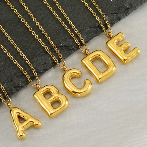 Collana Con Iniziale Bolla 3D Da Donna Ciondolo Alfabeto Palloncino Gonfio Acciaio Inossidabile Placcato Oro 18K