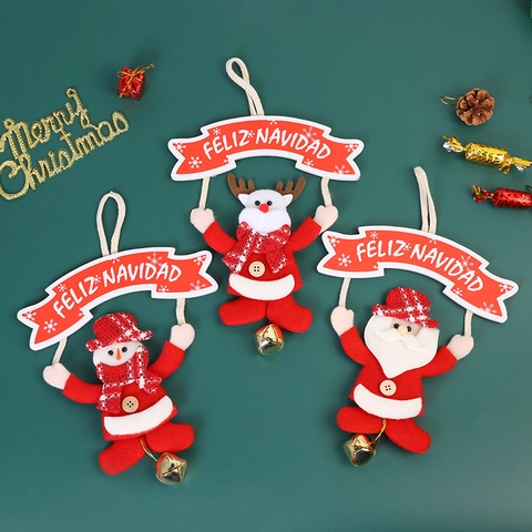 Weihnachten Hängende Dekoration Stoff Filz Mit Glocke Feliz Navidad Banner Weihnachtsmann Schneemann Rentier Baumschmuck