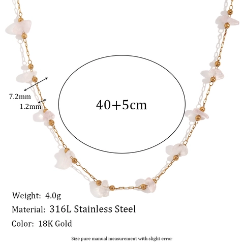Collier en Acier Inoxydable Plaqué Or 18K avec Quartz Rose Concassé Bijoux Minimalistes de Niche pour Femmes