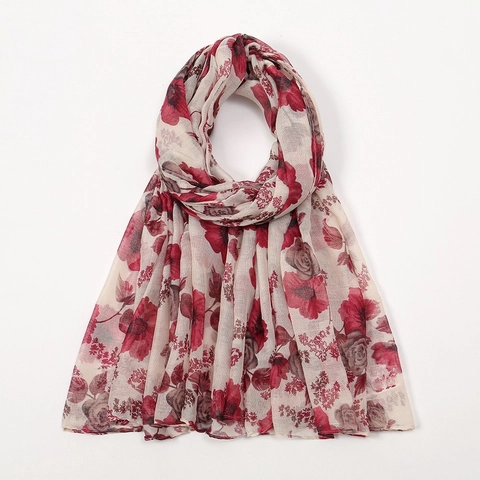 Women's Floral Print Polyester Scarf Thin Sun Protection Shawl Warp Knitted Long Wrap For Spring Summer Fashion Accessories