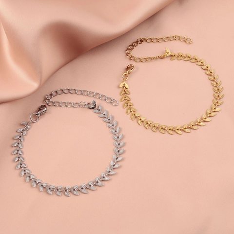 Pulsera Hoja Acero Inoxidable Chapado Oro Elegante Minimalista Eslabón Trigo Cadena Extensión Ajustable Joyería Mujer