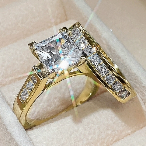 Princess Cut Zircon Engagement Ring And Wedding Band Copper Women Luxury Square Jewelry Radiant