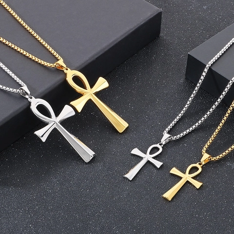 Collana Con Ciondolo A Croce Ankh In Acciaio Inossidabile Lucidato Gioielli Amuleto Vita Egiziana Per Uomo Donna