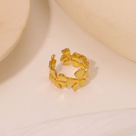 Blumen Floral Verstellbarer Offener Ring Edelstahl Leicht Luxus Minimalistischer Schmuck Für Damen Vergoldet