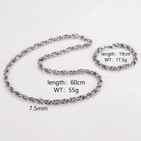 Twisted Rope Chain Necklace And Bracelet Set 304 Stainless Steel Hip Hop Street Style Jewelry For Men Women