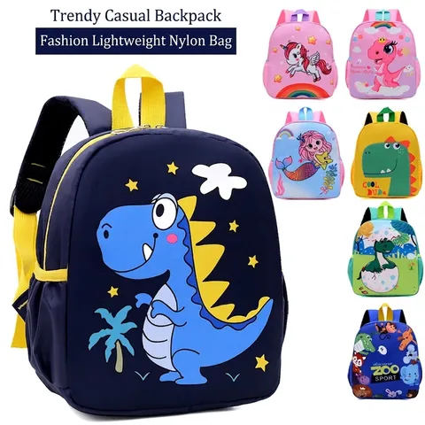 Kids Backpack Lightweight Nylon Cartoon Dinosaur Unicorn School Bag For Kindergarten Toddler Boys Girls Cute Ergonomic