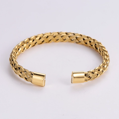 Bracciale Rigido Intrecciato Minimalista Acciaio Inossidabile 316L Aperto A Forma Di C Regolabile Gioielli Moderni Donna