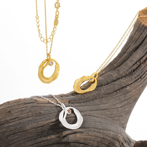 925 Sterling Silver Necklace With Freshwater Pearl And Zircon Irregular Circle Pendant Double Layer Minimalist Jewelry For Women
