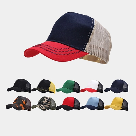 Trucker Hat Baseball Cap Cotton Polyester Mesh Breathable Sunshade Outdoor Sports Adjustable Snapback Men Women Patchwork
