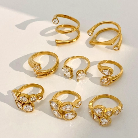 Cubic Zirconia Adjustable Rings Stainless Steel Waterproof Hypoallergenic Minimalist INS Style Luxury Fashion Jewelry For Women