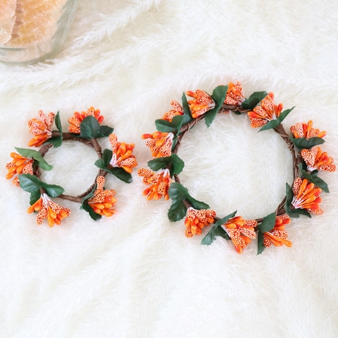 Portatovaglioli Con Bacche Arancioni Artificiali E Foglie Verdi Per Decorazione Tavola Halloween Ringraziamento Natale