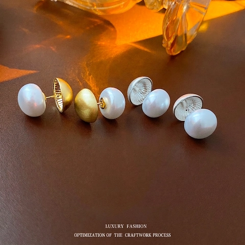 Boucles D'oreilles Künstliche Perles Double Face Avec Hémisphère En Cuivre Mat Et Tige En Argent Sterling 925 Pour Femmes