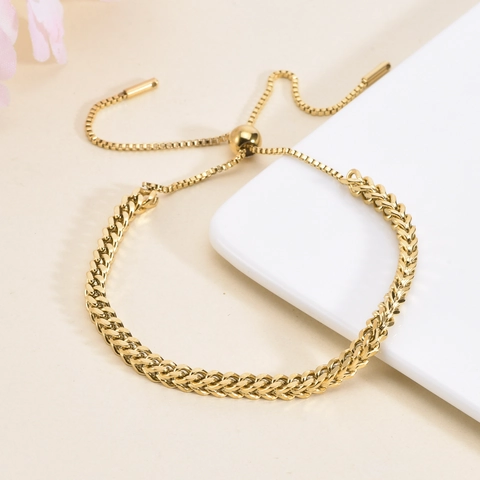 Stainless Steel Woven Bracelet Gold Plated Adjustable Drawstring Wheat Box Chain Minimalist Jewelry For Women