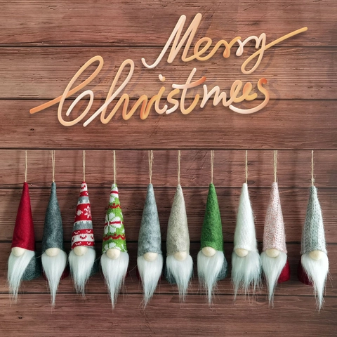 Adornos Gnomo Navidad Fieltro Punto Barba Piel Sintética Sin Rostro Tomte Escandinavo Decoraciones Colgantes Árbol