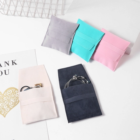 Fluwelen Flip Sieradenzakje Macaron Kleur Suède Flocking Envelop Cadeauzakje Voor Ring Oorbel Ketting Bruiloft Feest Opslag