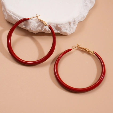 Pendientes De Aro De Esmalte Rojo Oscuro Vintage Para Mujer Joyería Redonda Con Poste De Plata De Ley 925