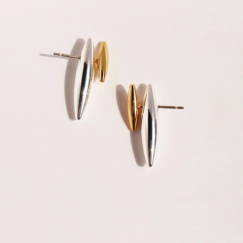 Trendy Two-Tone Gold Silver Rivet Stud Earrings Personalized Geometric 925 Sterling Silver Studs Unisex Cool Jewelry