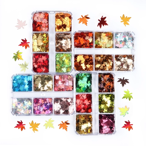 Ahornblatt Nagelkunst Pailletten Holographische PET Glitzerflocken Erntedankfest Weihnachten DIY Maniküre Dekoration Bunte